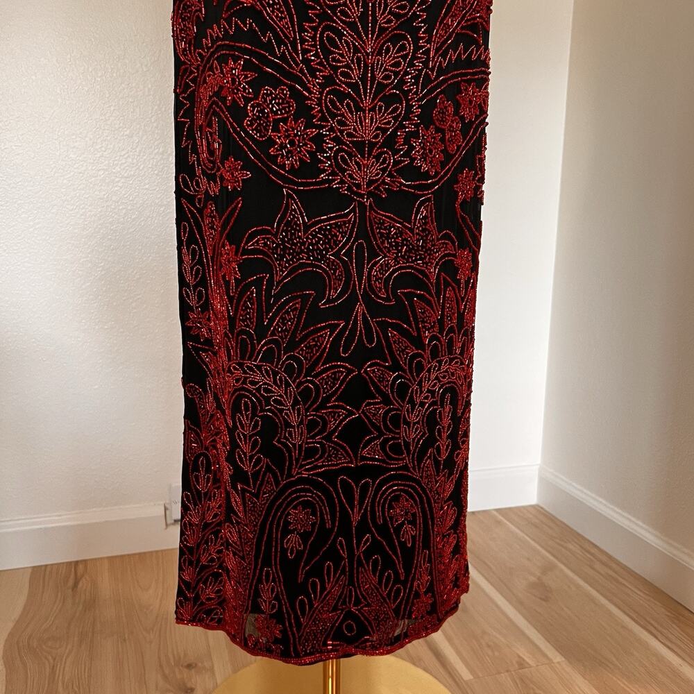 XS Cache Silk Black Red Beaded Dress Vamp Y2K Dramatic Goth Witchy Glam Luxe 90s - Picture 5 of 13